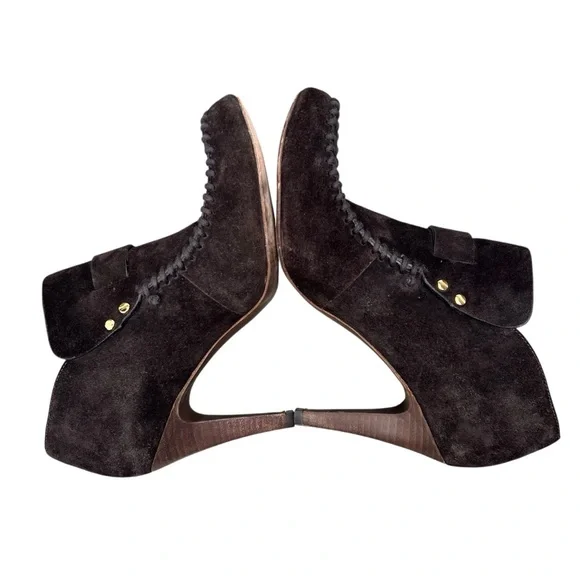 TORY BURCH Belen Suede Ankle Stiletto Booties Brown Buckle Women’s Size 10.5